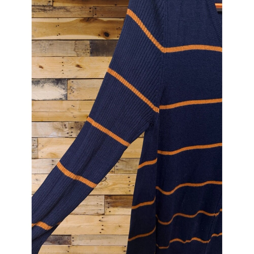 NWT Pink Rose Navy Mustard Stripe V-Neck Asymmetric Hem Sweater Y2k Size Medium - Picture 4 of 5
